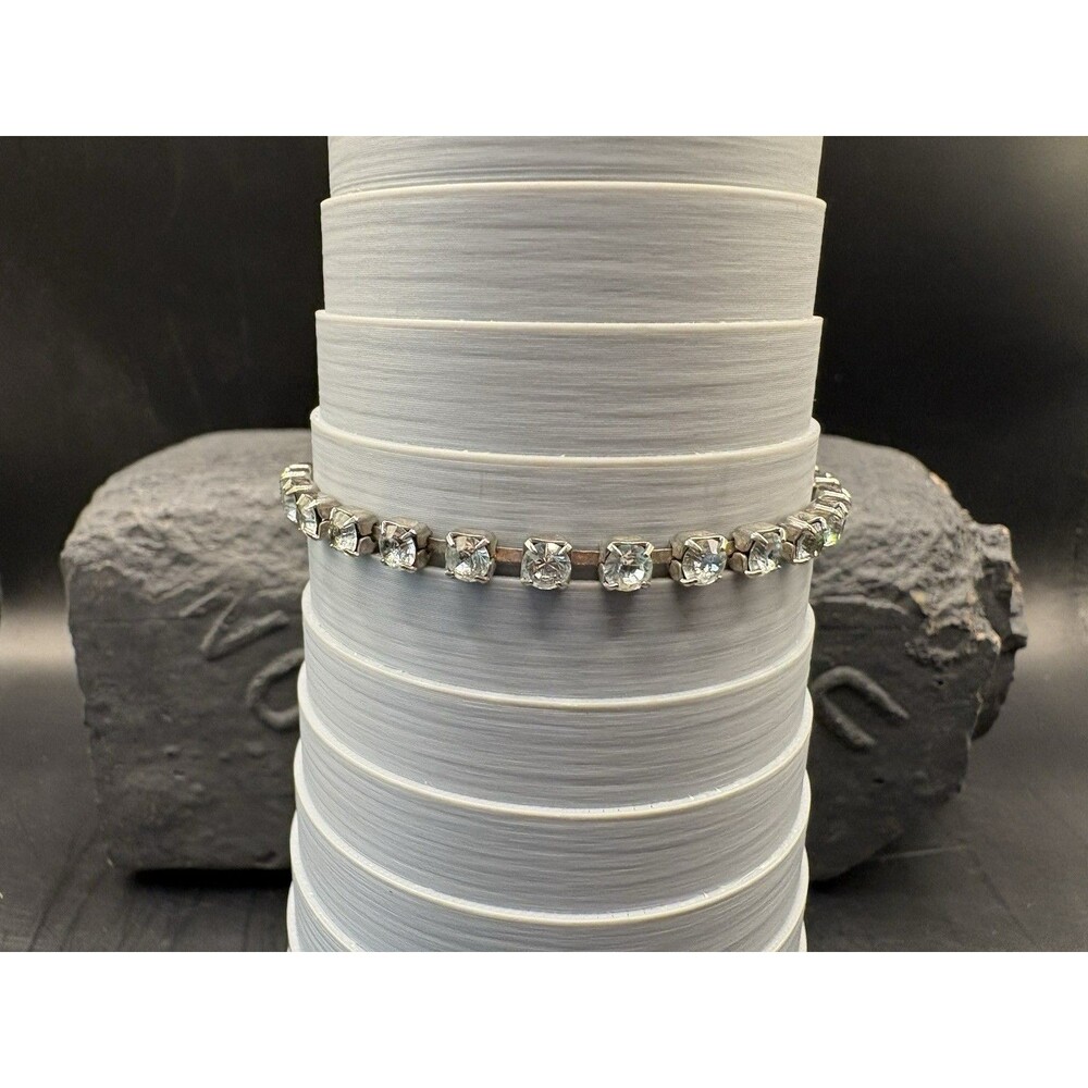 Vintage Silver Toned  CZ Tennis Bracelet Light Blue Stones 7.25"